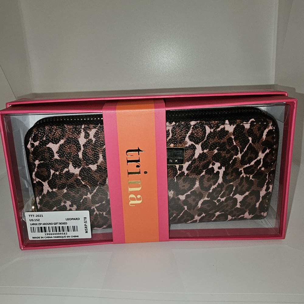 Trina Turk Leopard Print Zip Around Wallet - Pink, Brown, Black